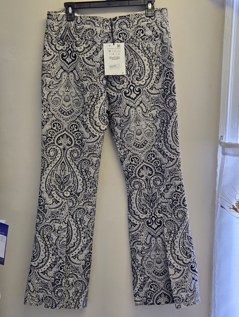 Zara Black and Silver Paisley Boot-Cut Pants